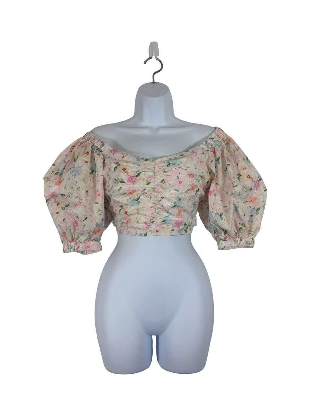 Abercrombie & Fitch Floral Off Shoulder Crop Top Puff Sleeve SzS
